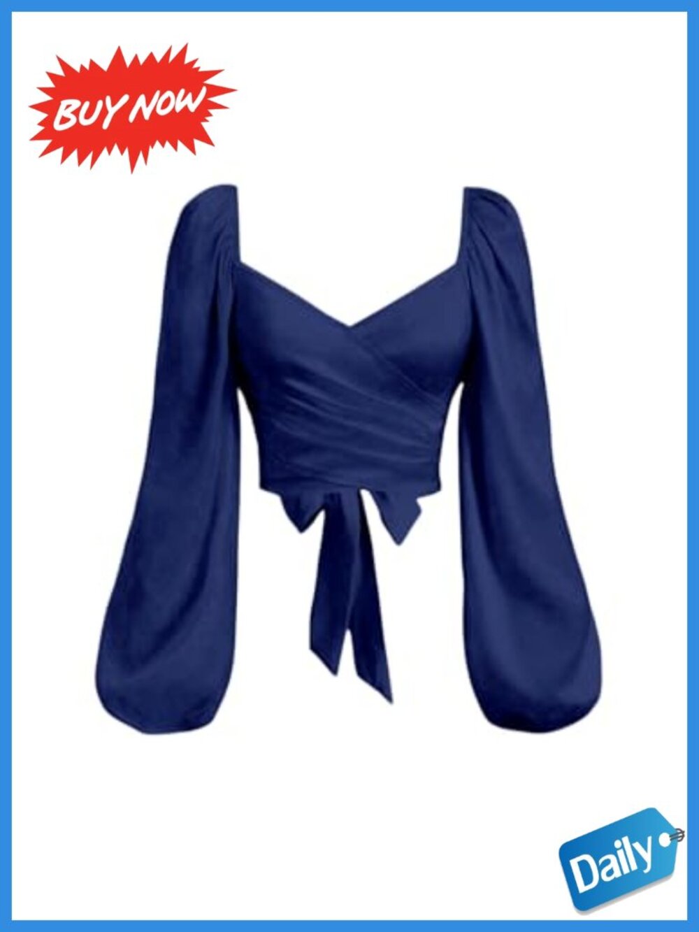 Womens Satin Crop Top Long Sleeve Wrap Bow Tie Ruched Blouse